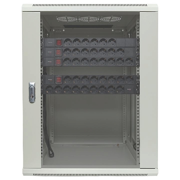 Шкаф настенный 19" TERACOM PRO 15U 600x600 мм дверь стеклянная с замком-ручкой серый