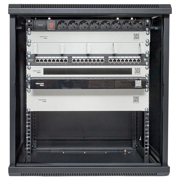 Шкаф настенный 19" TERACOM PRO 12U 600x450 мм дверь стеклянная с замком-ручкой чёрный