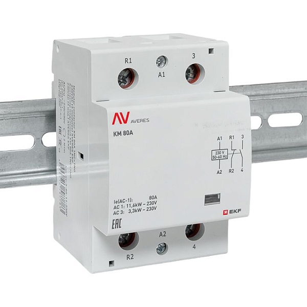 Контактор модульный КМ 80А 1NO+1NC 230В АС (3 мод.) AVERES EKF