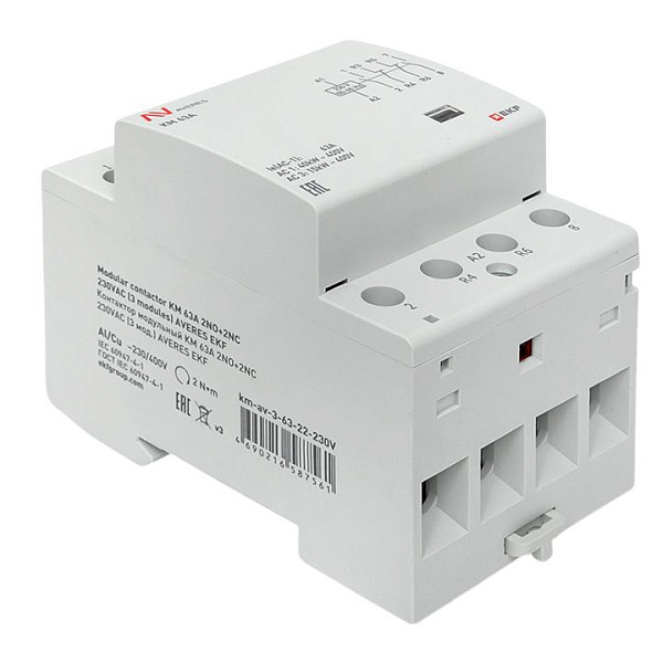 Контактор модульный КМ 63А 2NO+2NC 230В АС (3 мод.) AVERES EKF