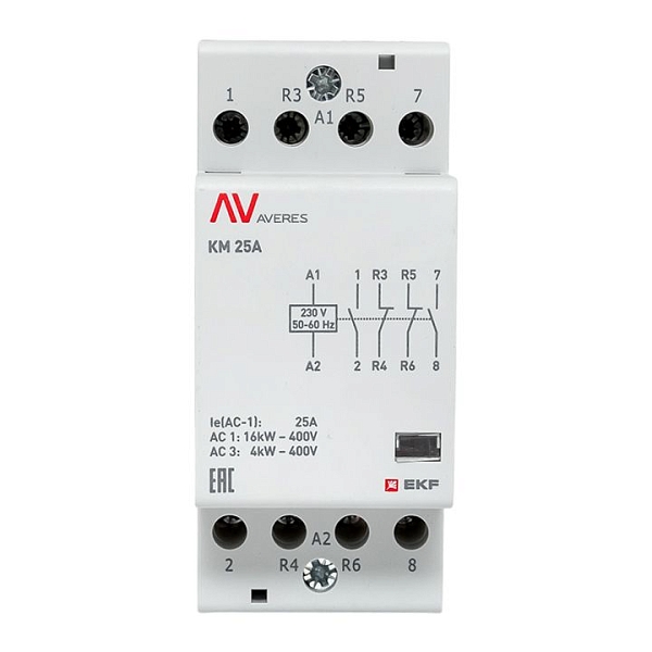 Контактор модульный КМ 25А 2NO+2NC 230В АС (2 мод.) AVERES EKF