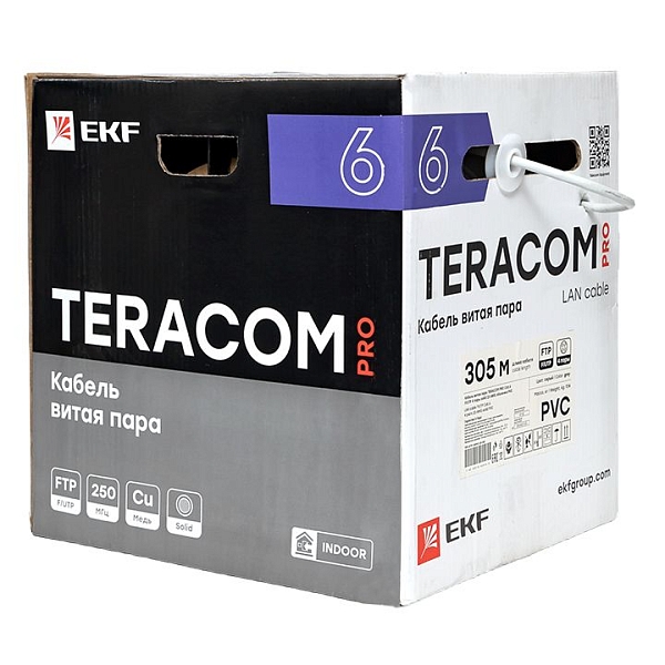 Кабель витая пара TERACOM PRO CAT.6 F/UTP 4 пары solid 23AWG оболочка PVC цвет серый (упак. 305м)