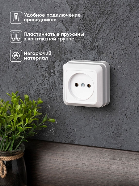 Рим Розетка 1-местная 10А без заземления белая EKF