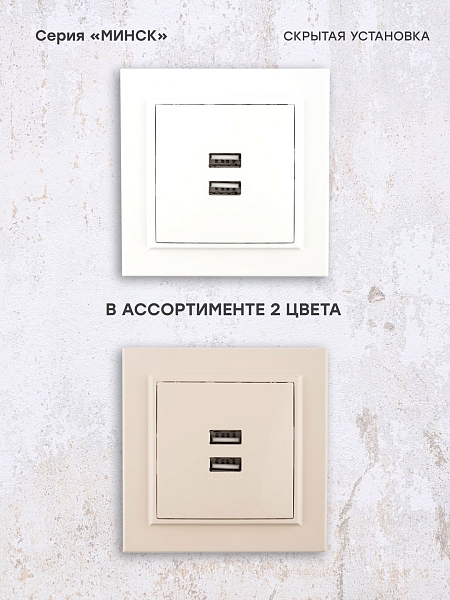 Минск Розетка USB 2-местная СП 2,1А белая EKF