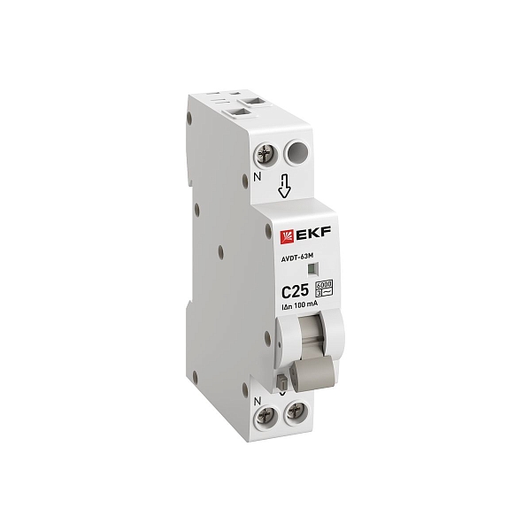 Автоматический выключатель дифференциального тока АВДТ-63М 1P+N 18мм 25А характеристика С 100мА тип AС электронный 6кА PROXIMA EKF