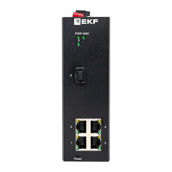 Промышленный управляемый коммутатор уровня L2 ML2-1GX/SFP-4GTP, 1 порт 1000Base-X SFP, 4 порта 10/100/1000Base-T(X) RJ45 c PoE, монтаж на динрейку TSX EKF