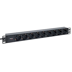 Блок розеток PDU TERACOM PRO 19" 1U 10А/250В 9 розеток Schuko шнур питания длиной 2 метра сечение 3x1,5 мм2 вилка C14 корпус алюминий черный