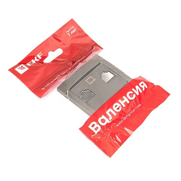 Валенсия лицевая панель розетки RJ-45 2-местная графит EKF