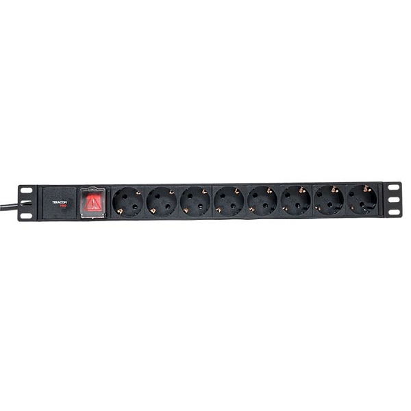 Блок розеток PDU TERACOM PRO 19" 1U 16А/250В 8 розеток Schuko с выключателем шнур питания длиной 2 метра сечение 3x1,5 мм2 вилка Schuko корпус алюминий черный