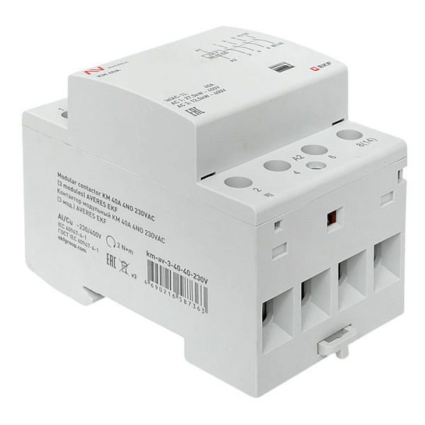 Контактор модульный КМ 40А 4NO 230В АС (3 мод.) AVERES EKF
