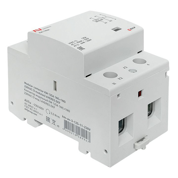 Контактор модульный КМ 125А 1NO+1NC 230В АС (3 мод.) AVERES EKF
