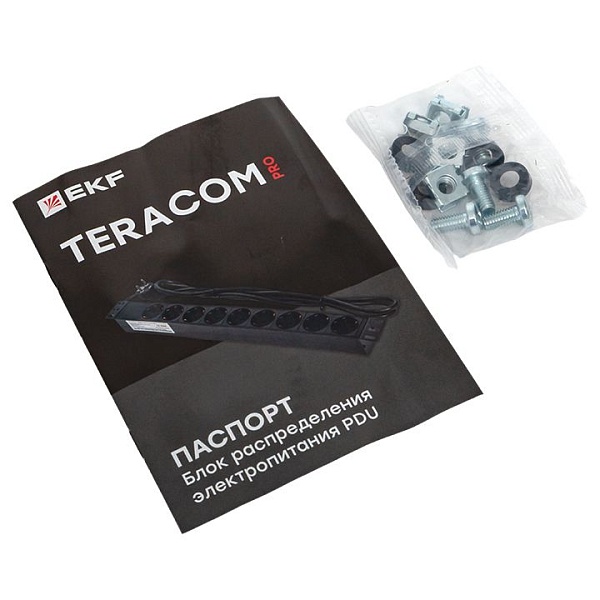 Блок розеток PDU TERACOM PRO 19" 1U 10А/250В 9 розеток Schuko шнур питания длиной 2 метра сечение 3x1,5 мм2 вилка C14 корпус алюминий черный