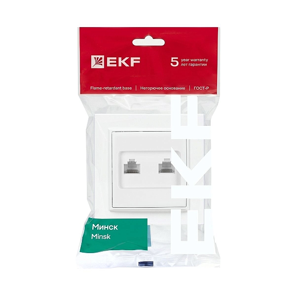 Минск Розетка RJ-45+Phone СП белая EKF