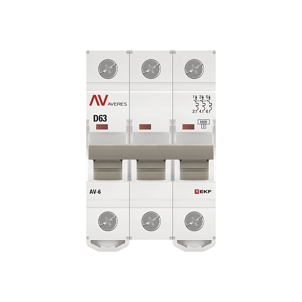 Выключатель автоматический AV-6 3P 63A (D) 6kA EKF AVERES