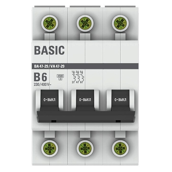 Автоматический выключатель ВА 47-29 3P 6А (B) 4,5кА BASIC