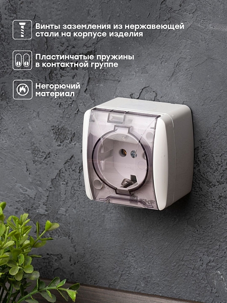 Владивосток Розетка 1-местная 16А с заземлением с прозрачной крышкой IP54 EKF
