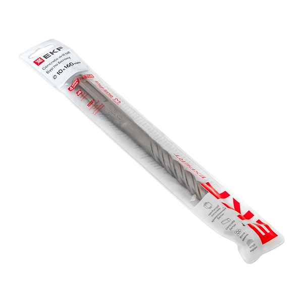 Бур по бетону SDS-plus 10x160 мм (4 резца) (4S спираль) EKF Expert
