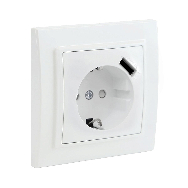 Розетка 1-местная СП с/з Минск 16А белая с защ. штор. с USB 1А EKF