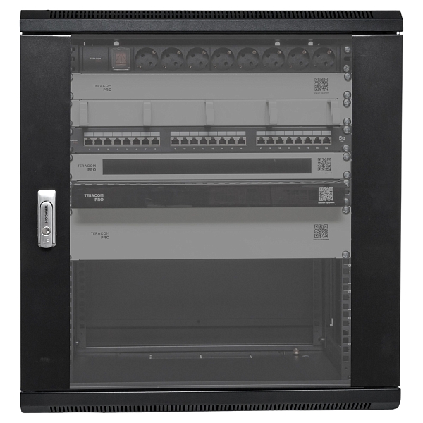 Шкаф настенный 19" TERACOM PRO 12U 600x450 мм дверь стеклянная с замком-ручкой чёрный