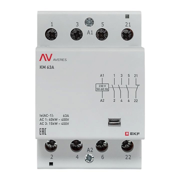 Контактор модульный КМ 63А 3NO+1NC 230В АС (3 мод.) AVERES EKF