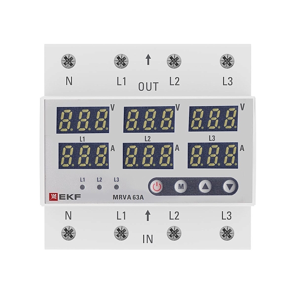 Трехфазное реле напряжения и тока с дисп. MRVA-3 63A EKF 