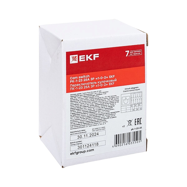 Переключатель кулачковый ПК-1-23 25А 3P "1-0-2" EKF PROxima
