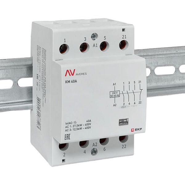 Контактор модульный КМ 40А 3NO+1NC 230В АС (3 мод.) AVERES EKF