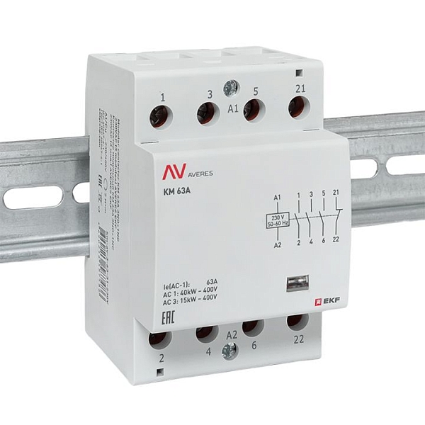 Контактор модульный КМ 63А 3NO+1NC 230В АС (3 мод.) AVERES EKF