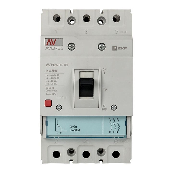 Выключатель автоматический в литом корпусе AV-POWER-1/3 20А 80кА TR EKF