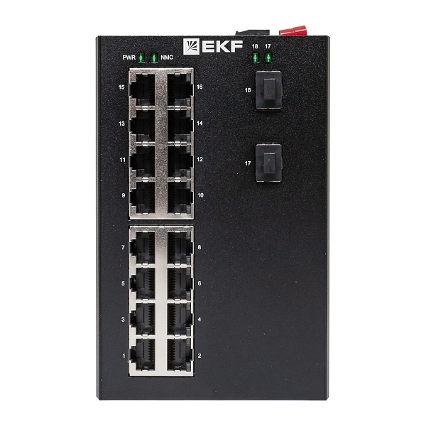 Промышленный неуправляемый коммутатор U-2GX/SFP-16GT, 2 порта 1000Base-X SFP, 16 портов 10/100/1000Base-T(X) RJ45, монтаж на динрейку TSX EKF