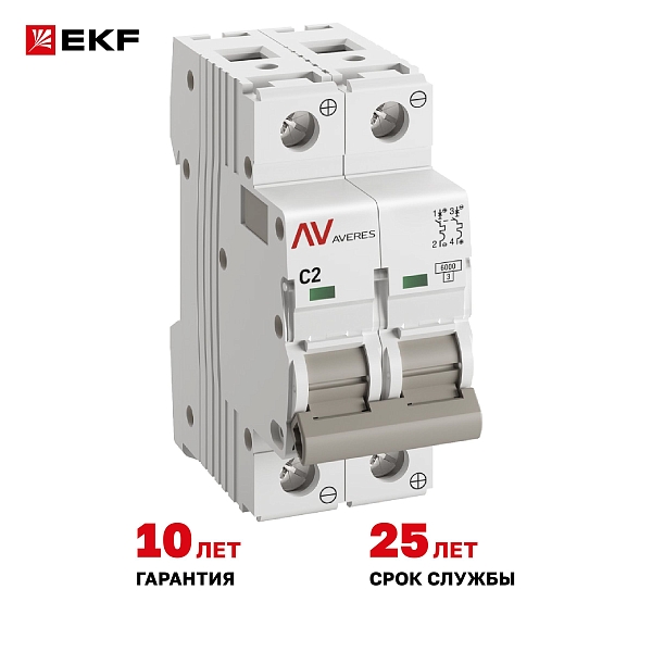 Выключатель автоматический AV-6 DC 2P 2A (C) 6kA EKF AVERES