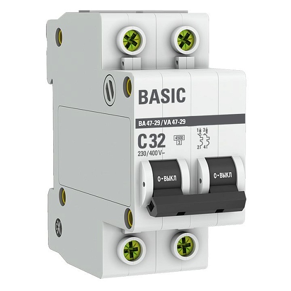 Автоматический выключатель ВА 47-29 2P 32А (C) 4,5кА BASIC