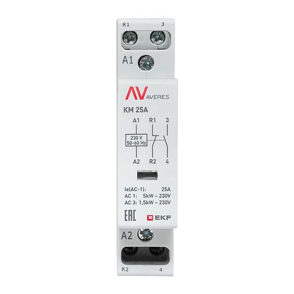 Контактор модульный КМ 25А 1NO+1NC 230В АС (1 мод.) AVERES EKF