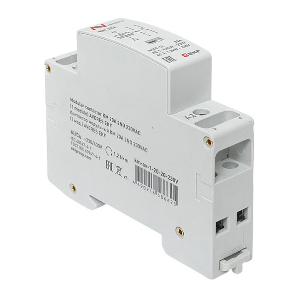 Контактор модульный КМ 20А 2NO 230В АС (1 мод.) AVERES EKF