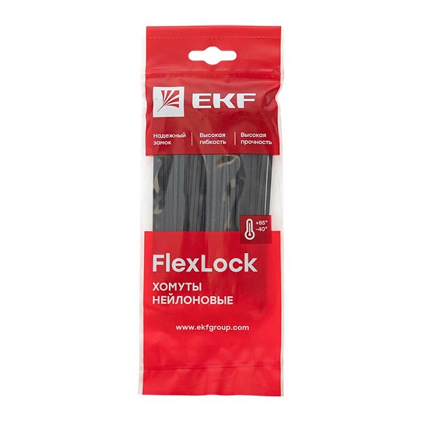Хомут P6.6 стандартный (ч), 3.6x180 (100шт) FlexLock EKF