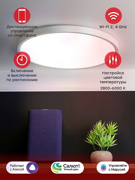 Умный потолочный светильник 480 мм 36 W EKF Connect