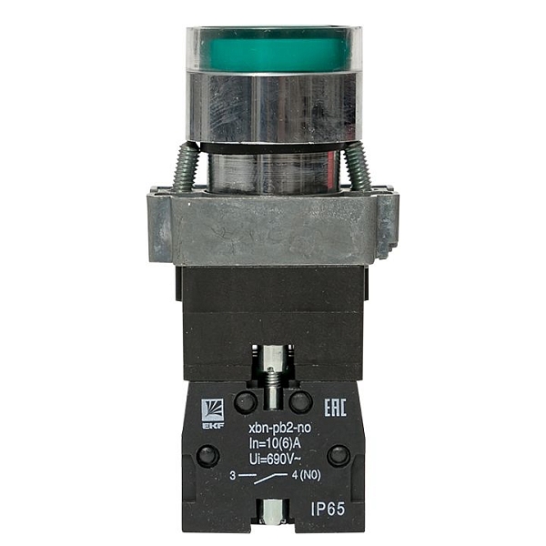 Кнопка BA31 с подсветкой 230В зеленая NO IP65 EKF PROxima