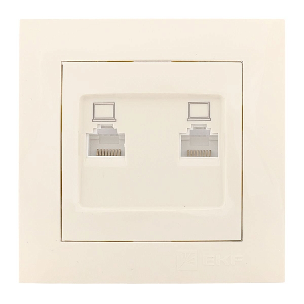 Валенсия розетка компьютерная RJ-45 2-местная кремовая EKF