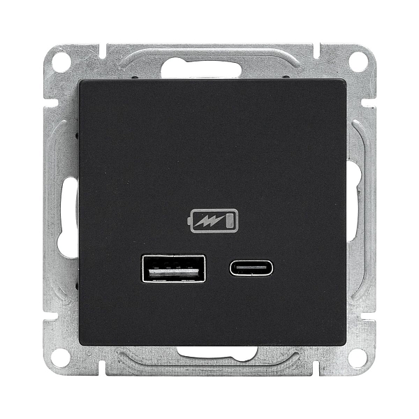 Механизм розетки USB-A+С, чёрный Эпика EKF