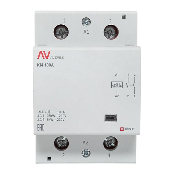 Контактор модульный КМ 100А 2NO 230В АС (3 мод.) AVERES EKF