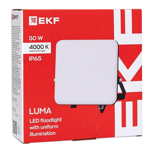 Прожектор светодиодный СДО-4004 50Вт 4000К IP65 с равномерной засветкой LUMA EKF