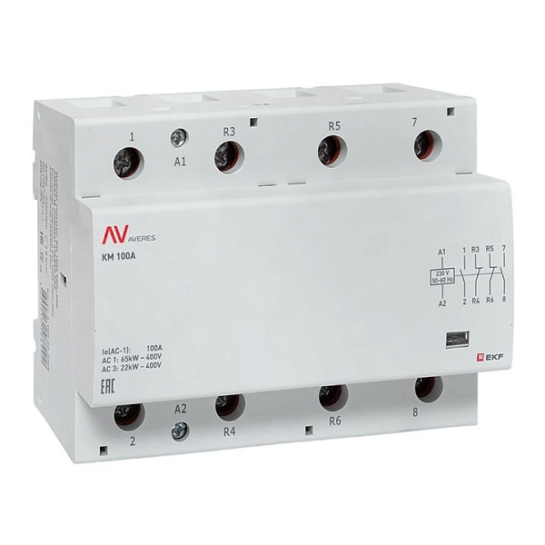 Контактор модульный КМ 100А 2NO+2NC 230В АС (6 мод.) AVERES EKF