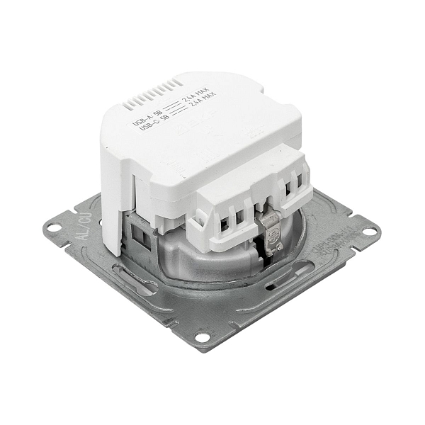 Механизм розетки с USB-A+С - 2шт, 16А, с заземлением, со шторками, алюминий Эпика EKF
