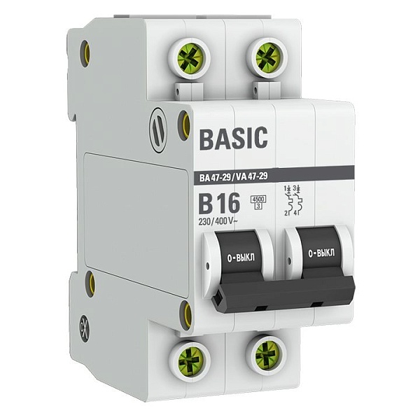 Автоматический выключатель ВА 47-29 2P 16А (B) 4,5кА BASIC