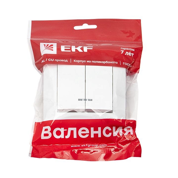 Валенсия выключатель 2-кл. 10А белый с индикатором EKF