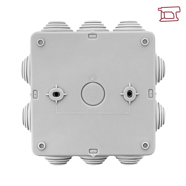 Коробка распределительная КМР-030-014 с крышкой (100x100x50) для прямого монтажа, 10 мембр. вводов серая IP55 розн. стикер EKF