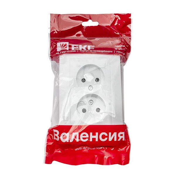 Валенсия розетка 2-местная б/з 10А белая с защ. штор. EKF