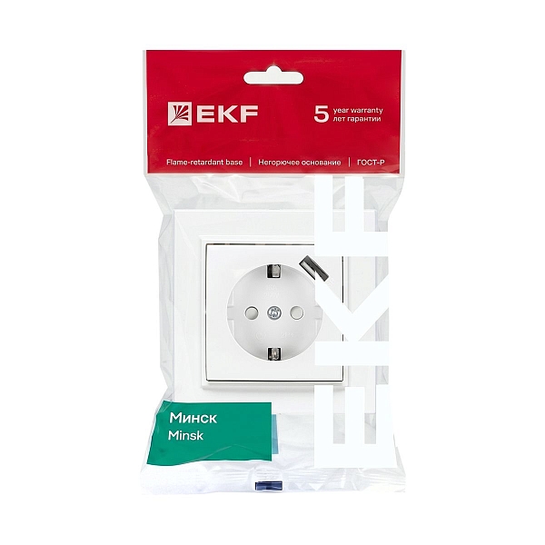 Розетка 1-местная СП с/з Минск 16А белая с защ. штор. с USB 1А EKF