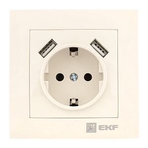Валенсия розетка 1-местная с/з 16А кремовая с защ. штор. с 2 USB 2,1А EKF