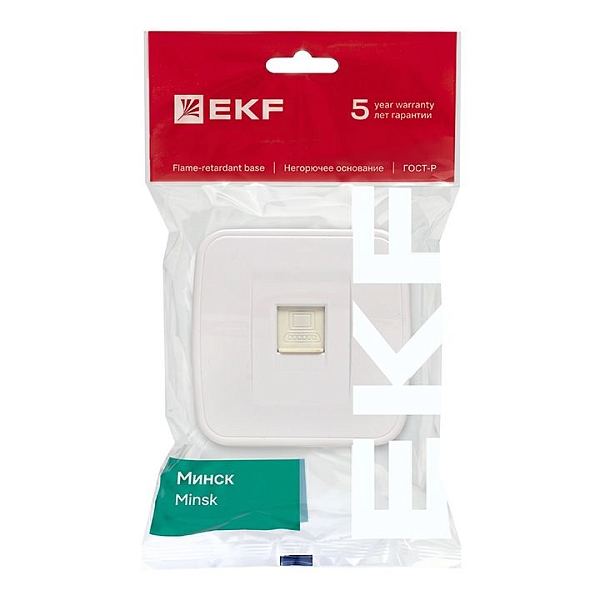 Минск Розетка RJ-45 1-местная, ОП 1А, 120В, белая EKF